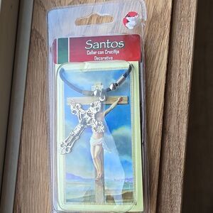 Crucifix Necklace with Prayer Card Black Silver Tone Cross Jewelry Unisex Adjust